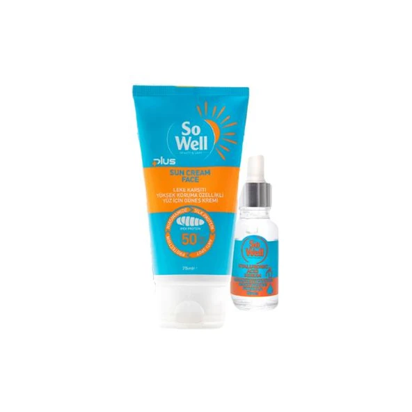 So Well Leke Karşıtı Yüz İçin Güneş Kremi Spf 50+ Plus 75 ml + Hyaluronic Serum Hediyeli 20 ml ürün görseli 1