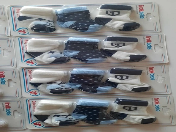 fındık bebe erkek bebek 3'lü çorap seti ürün görseli 1