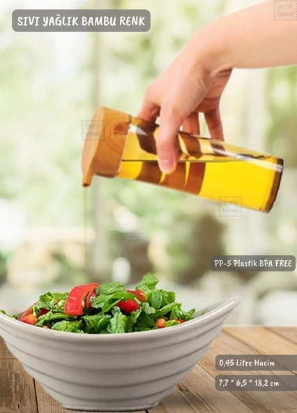 Bambu Renk Sıvı Yağdanlık Plastik Yağ Şişesi Dokunmatik Yağlık 0,45 Litre BPA FREE ürün görseli 1