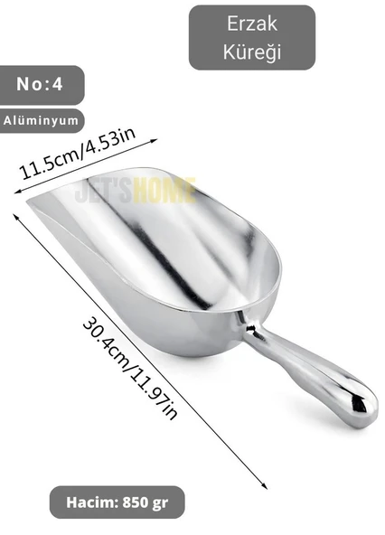 Erzak Küreği Alüminyum Bakliyat Küreği Un Küreği Kuruyemiş Küreği Hacim 850 gr No:4 30 cm ürün görseli 1