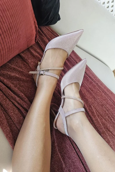 10 1106 Ops Topukla Kadın Arkası Açık Stiletto Taşlı Kadeh Topuk Abiye Ayakkabı ürün görseli 1