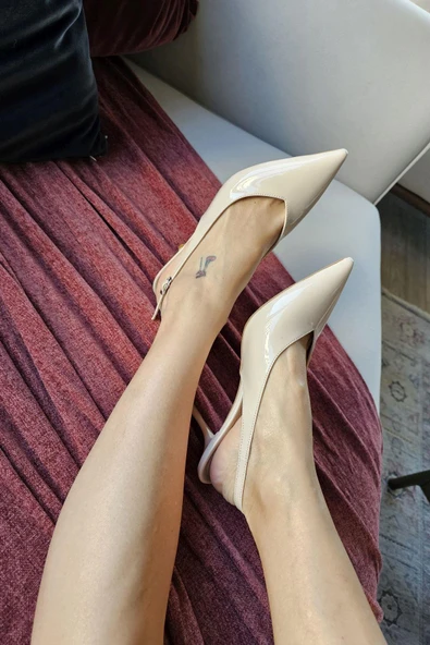 10 1104 Ops Topukla Kadın Arkası Açık Stiletto Kadeh Topuk Abiye Ayakkabı ürün görseli 1