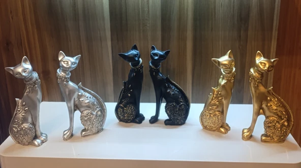 kırılmaz polyester 2 li SARI RENK kedi biblo - Resim 3