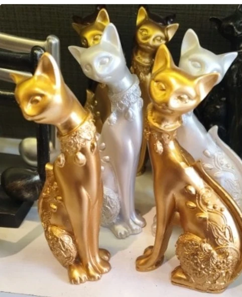 kırılmaz polyester 2 li SARI RENK kedi biblo - Resim 5