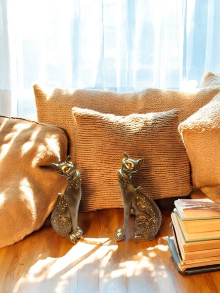 kırılmaz polyester 2 li SARI RENK kedi biblo ürün görseli 1