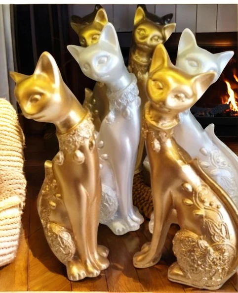 kırılmaz polyester 2 li SARI RENK kedi biblo - Resim 2
