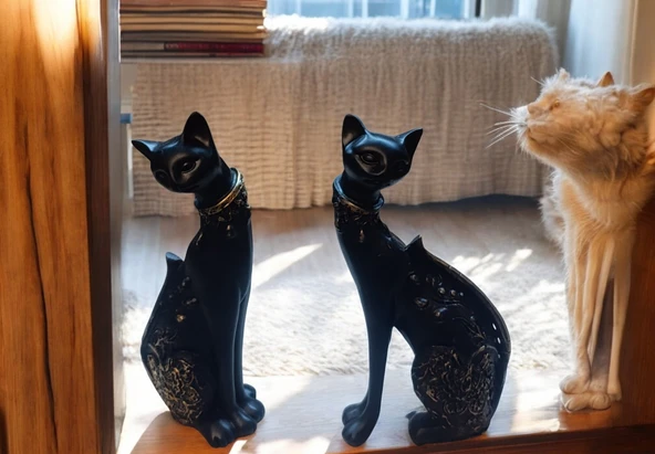 SİYAH RENK- kırılmaz polyester 2 li kedi biblo ürün görseli 1