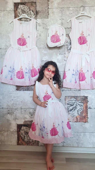 Pampal princess askılı elbise pembe - Resim 4