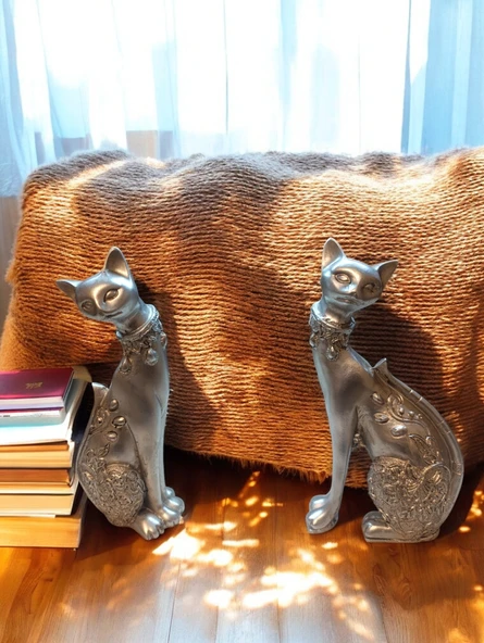 kırılmaz polyester beyaz renk 2 li kedi biblo ürün görseli 1