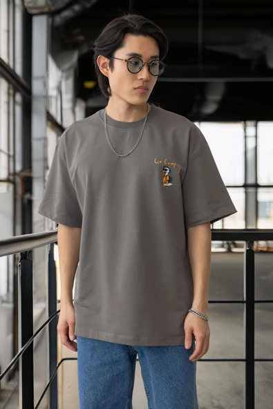 Cep Baskılı İki İplik Kumaş Pamuklu Oversize Erkek T-Shirt - Kapari ürün görseli 1