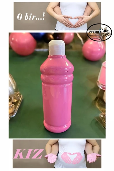 Pembe Cinsiyet Belirleme Parmak Boyası 1 Adet 500 ml Kız Cinsiyet Açıklama Boyası Yıkanabilir Zararsız ürün görseli 1