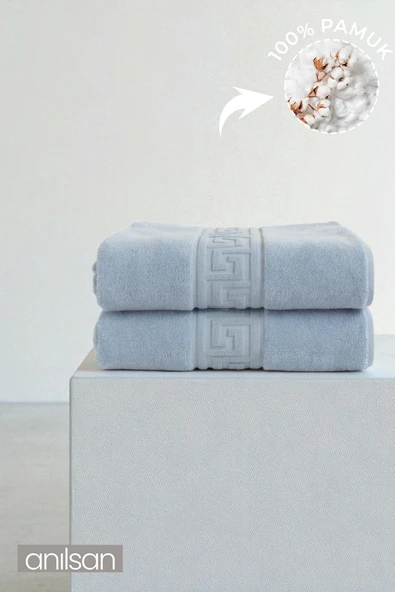 2'li Mavi Greek Banyo Havlusu - 70x140 Cm, 490 Gr, %100pamuk, Spa Ve Otel Havlusu ürün görseli 1