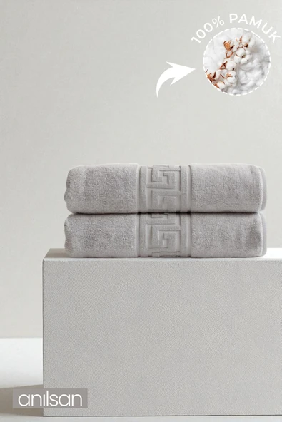 2'li Gri Greek Banyo Havlusu - 70x140 Cm, 490 Gr, %100pamuk, Spa Ve Otel Havlusu ürün görseli 1