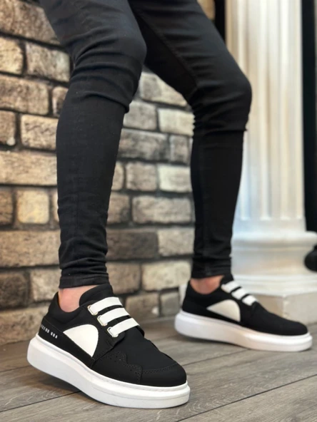 ET0302 Kalın Taban Bağcıksız Tarz Casual Siyah Beyaz Erkek Ayakkabı ürün görseli 1