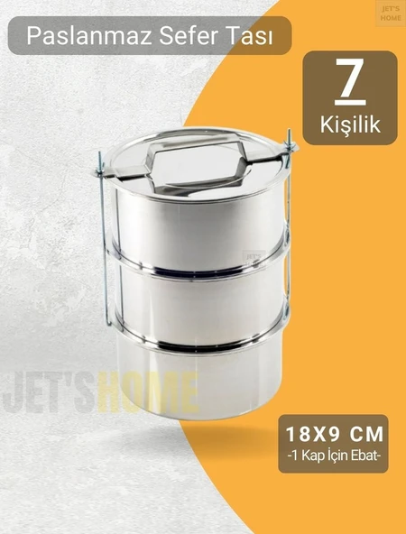 3’lü Sefer Tası 18x9 cm Yemek Taşıma Kabı Paslanmaz Çelik No:4 Kapasite 7 Kişilik ürün görseli 1