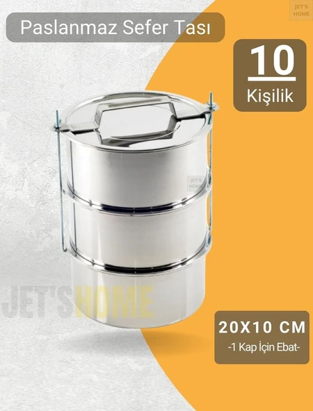 3’lü Sefer Tası 20x10 cm Yemek Taşıma Kabı Paslanmaz Çelik No:5 Kapasite 10 Kişilik ürün görseli 1