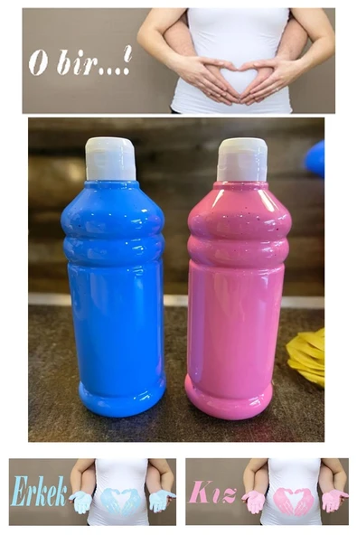 Mavi Pembe Cinsiyet Belirleme Parmak Boyası 1 Adet 500 ml Kız Cinsiyet Açıklama Boyası Yıkanabilir Zararsız ürün görseli 1