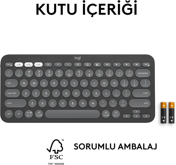 Logitech Pebble Keys 2 K380S Siyah TKL Q Kablosuz Klavye - Resim 2