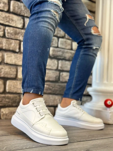 ET0302 Kalın Taban Bağcıksız Tarz Casual Beyaz Erkek Ayakkabı ürün görseli 1