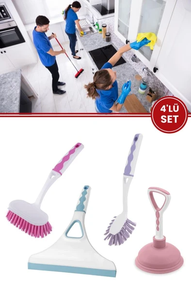 Flora 4’lü Softline Temizlik Seti, F393 Lavabo Fırçası + F300 Bulaşık Fırçası + F309 Camsil + F308 Pompa ürün görseli 1