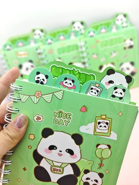 Sevimli Panda Ayraçlı A5 Not Defteri (14x18 cm) - Panda ve Bambu - Resim 4