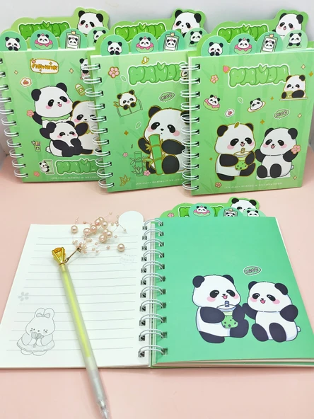 Sevimli Panda Ayraçlı A5 Not Defteri (14x18 cm) - Panda ve Bambu - Resim 3