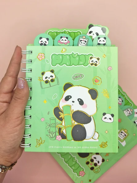 Sevimli Panda Ayraçlı A5 Not Defteri (14x18 cm) - Panda ve Bambu - Resim 2