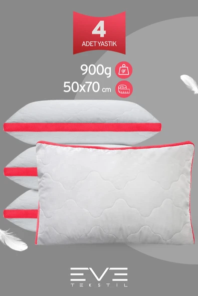 4 Adet Pembe Serisi Kılıflı Fermuarlı Klimali Antialerjik Silikon Nano Elyaf Yastık 50x70cm ürün görseli 1