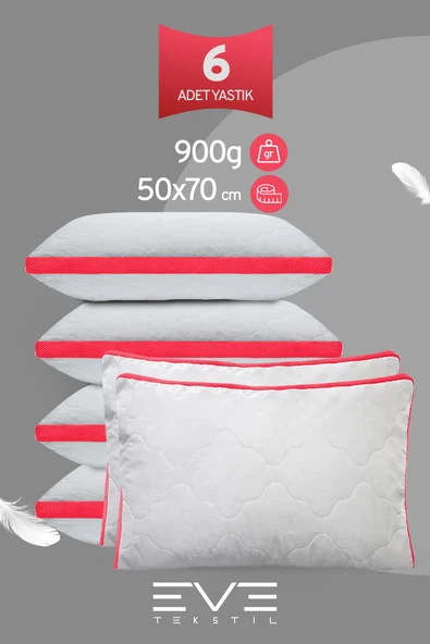 6 Adet Pembe Serisi Kılıflı Fermuarlı Klimali Antialerjik Silikon Nano Elyaf Yastık 50x70cm ürün görseli 1