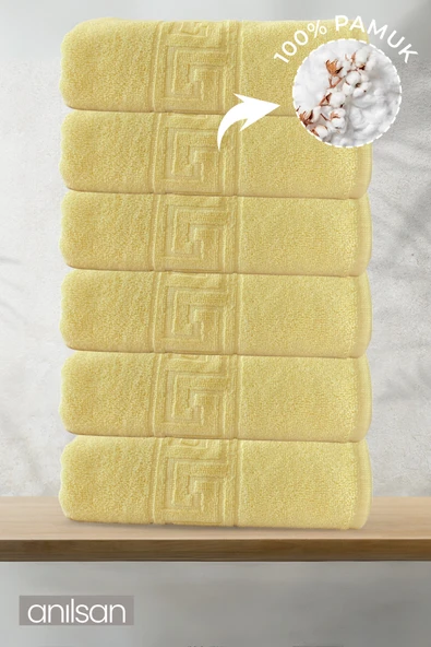 6'lı Sarı Greek Banyo Havlusu - 70x140cm, 490gr, %100pamuk, Spa Ve Otel Havlusu ürün görseli 1