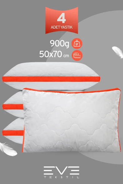 4 Adet Klimax Turuncu Serisi Kılıflı Fermuarlı Klimali Antialerjik Silikon Nano Elyaf Yastık 50x70cm ürün görseli 1