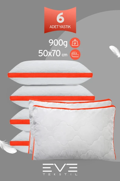 6 Adet Klimax Turuncu Serisi Kılıflı Fermuarlı Klimali Antialerjik Silikon Nano Elyaf Yastık 50x70cm ürün görseli 1