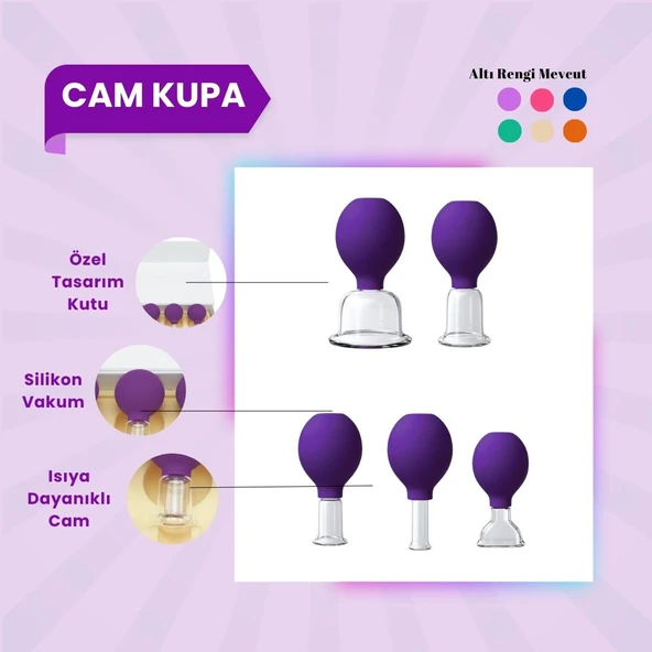 Silikon Vakumlu Cam Yüz Masaj Kupası 5'li Set Mor ürün görseli 1