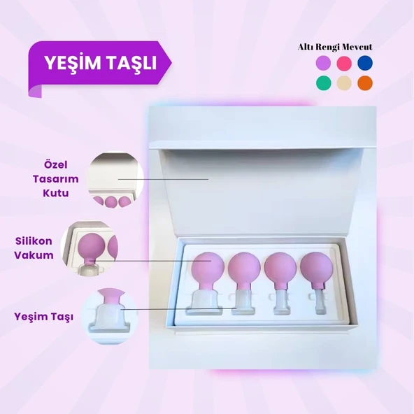 Silikon Vakumlu Yeşim Taşlı Yüz Masaj Kupası 4'lü Set (Jade) Mor ürün görseli 1