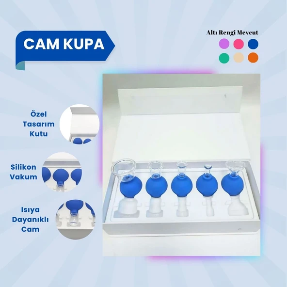 Silikon Vakumlu Cam Yüz Masaj Kupası 5'li Set Mavi ürün görseli 1
