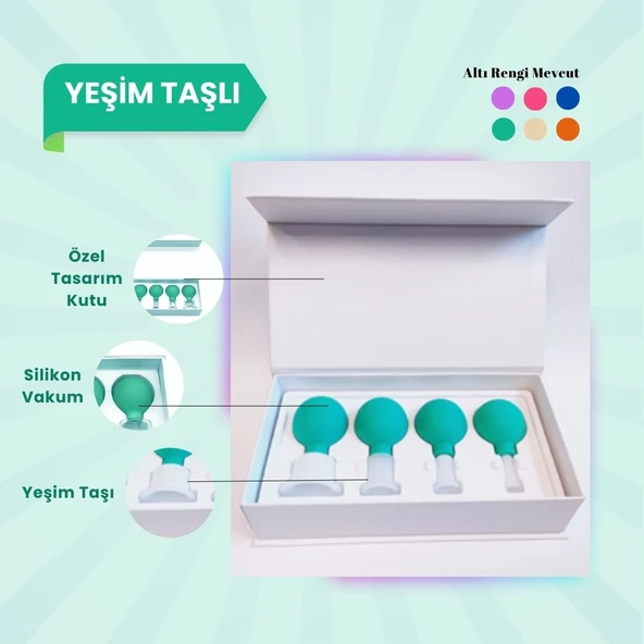 Silikon Vakumlu Yeşim Taşlı Yüz Masaj Kupası 4'lü Set (Jade) Yeşil ürün görseli 1