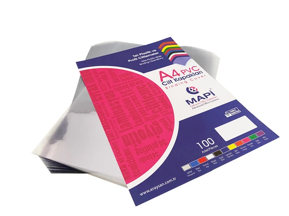 MAPİ A4 PVC ŞEFFAF CİLT KAPAK 200 MİCRON 100 LÜ ürün görseli 1