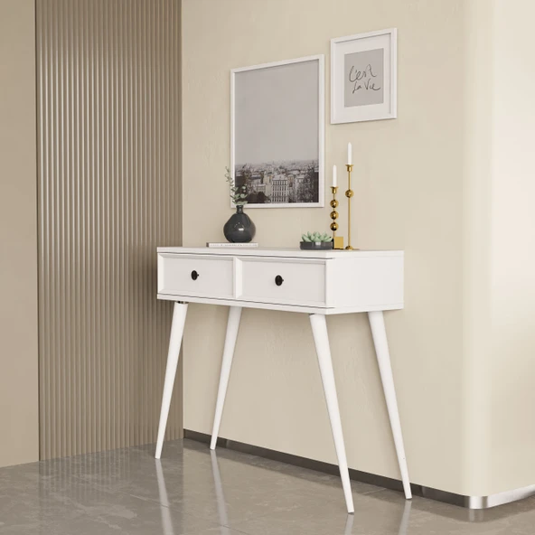 Mezza 6021 LUNA (AHŞAP AYAKLI) MDF PROFİL ÇERÇEVELİ 2 ÇEKMECELİ DRESUAR BEYAZ ürün görseli 1