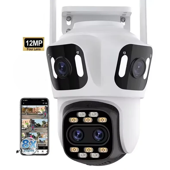 6K PTZ Wifi IP Kamera 4 Lens AI İnsan Algılama  WIFI Çift Ekran CCTV Güvenlik Koruma ürün görseli 1