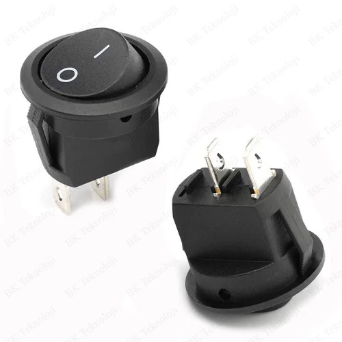 TEKLİ YUVARLAK PLASTİK SİYAH IŞIKSIZ ANAHTAR( 2 PİN ON/OFF ) 20mm ( 1 ADET FİYATIDIR ) ürün görseli 1
