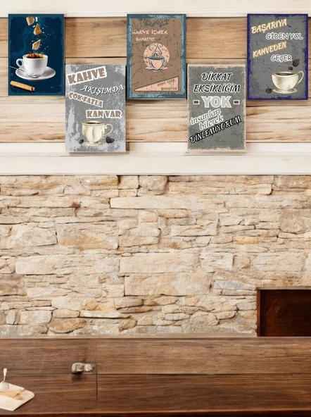 Kahve Ruhunu Dekorasyonunuza Yansıtan 5 Parça (20cmx29cm)  A4 Mdf Baskı Tablo, Duvar Tabloları , Kahve Köşesi Tabloları, Cafe Tabloları, Çerçeve Görünümlü Dekoratif Hediyelik ürün görseli 1