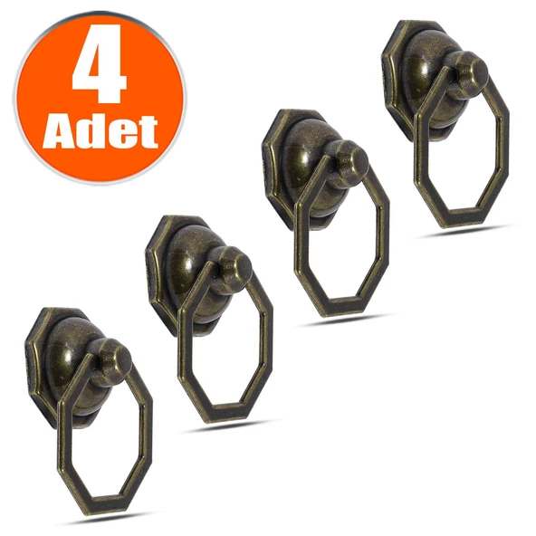 Sarkaç Sekizgen Metal Eskitme Antik Halka (4 ADET) Mobilya Mutfak Dolabı Dolap Kulpu Kulbu Kulpları ürün görseli 1