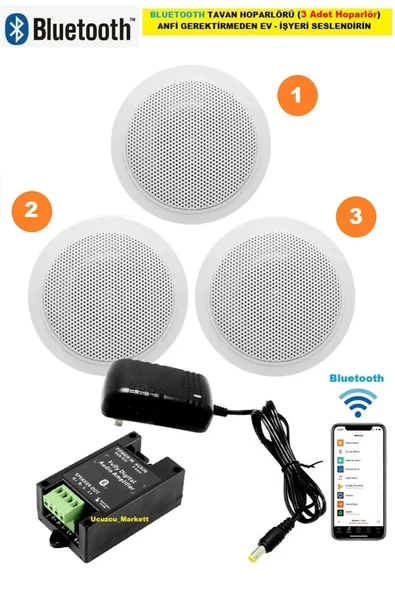 TAVAN HOPARLÖR SETİ BLUETOOTH ÖZELLİKLİ (3 TAVAN HOPARLÖR) ANFİ KULLANMADAN EV-İŞYERİNİ SESLENDİRİN ürün görseli 1