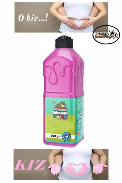 Mavi Cinsiyet Belirleme Parmak Boyası 1 Adet 500 ml Kız Cinsiyet Açıklama Boyası Yıkanabilir Nova Color Zararsız ürün görseli 1