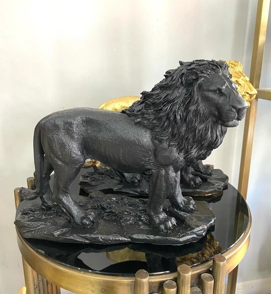 Aslan Biblo Heykel Siyah-Gold - Resim 4