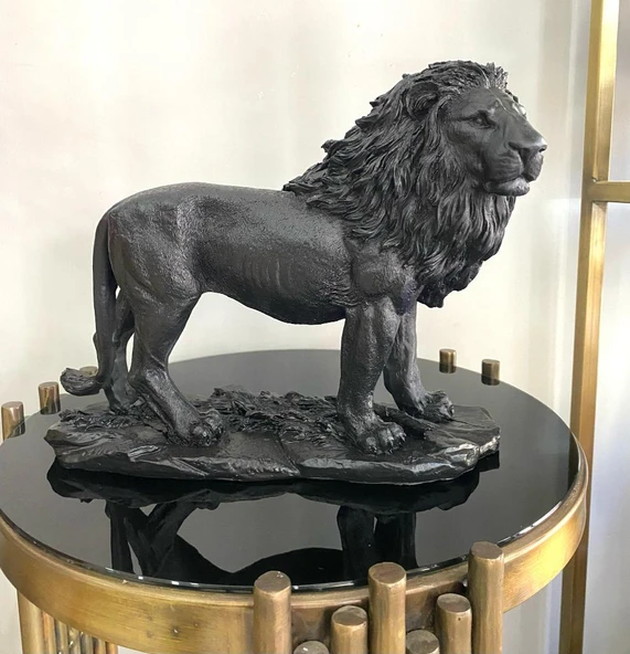 Aslan Biblo Heykel Siyah-Gold - Resim 3