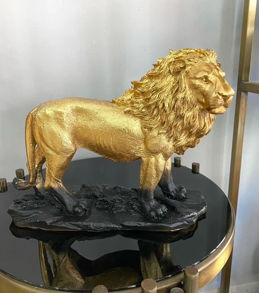 Aslan Biblo Heykel Siyah-Gold - Resim 9