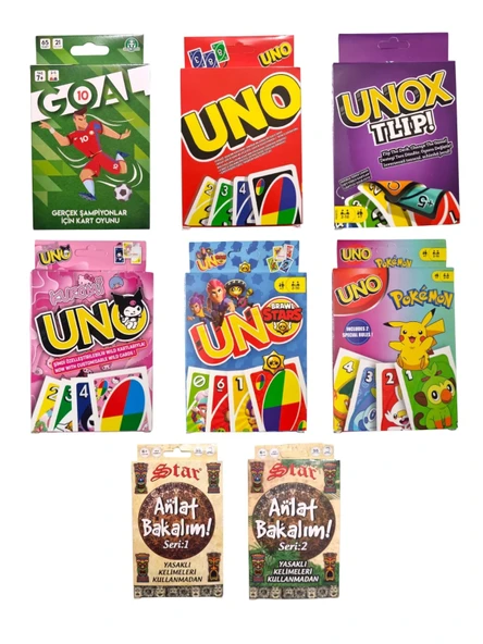 Uno + Unox Tlip + Goal10 + Kuromi + Brawl Stars + Pokemon Uno + Anlat Bakalım Seri 1 ve Seri 2 ürün görseli 1