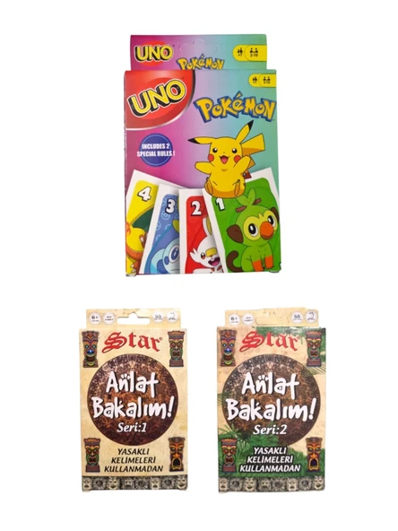 Pokemon Uno + Anlat Bakalım Seri 1 + Seri 2 Oyun Kartları - 3 lü Set ürün görseli 1