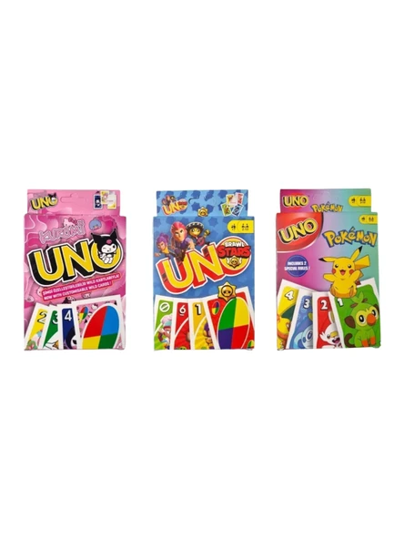 Kuromi Uno + Brawl Stars Uno + Pokemon Uno Oyun Kartları - 3 lü Set ürün görseli 1